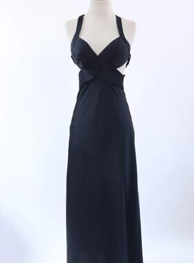 BCGM Maxazria NWT Black Satin Crosscross Strap Maxi Goth Dress Sz 4 Whimsigoth